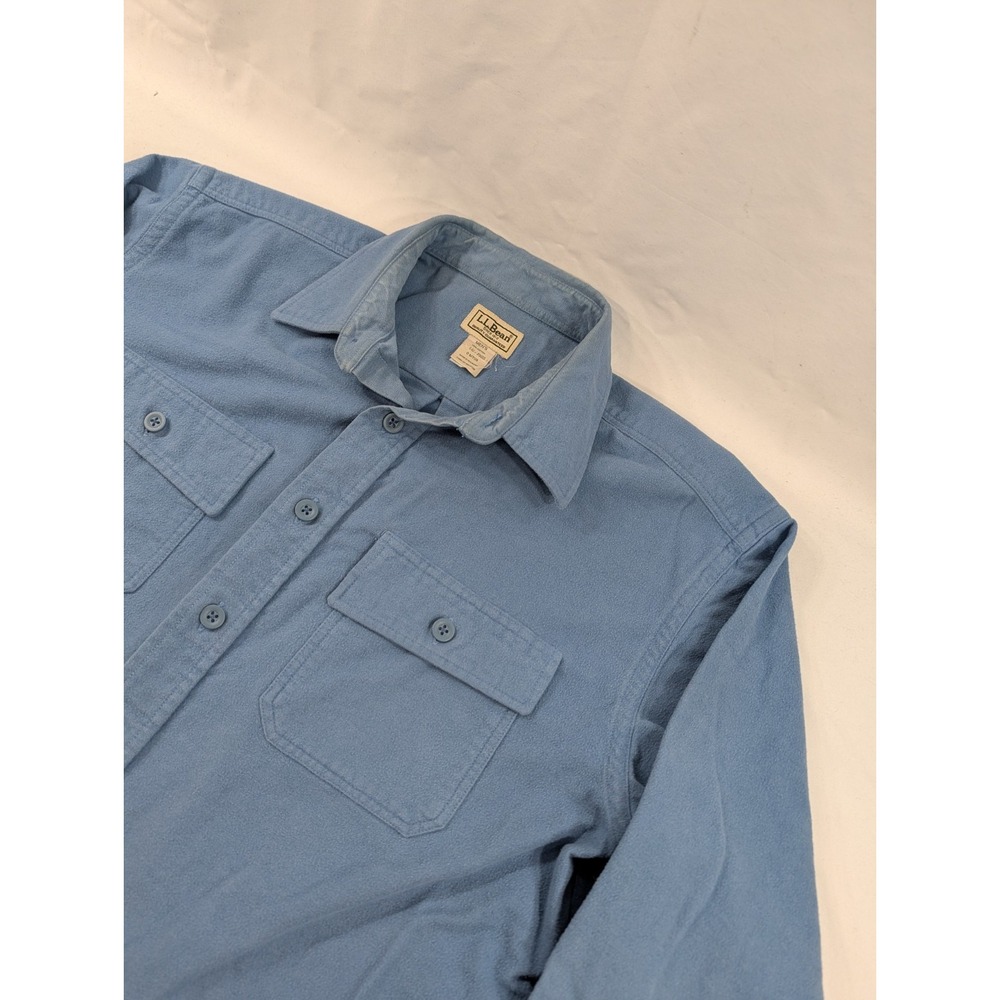 LL Bean Shirt Mens Large Blue Chamois Cloth Yellow Heavyweight Heritage Vintage